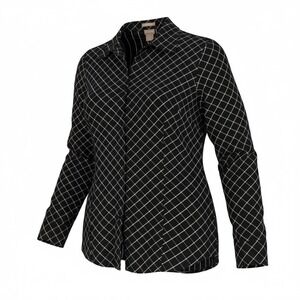 Chicos Button Down Shirt Black White Grid Plaid Womens Sz‎ 1 ( M/8/) 570269115